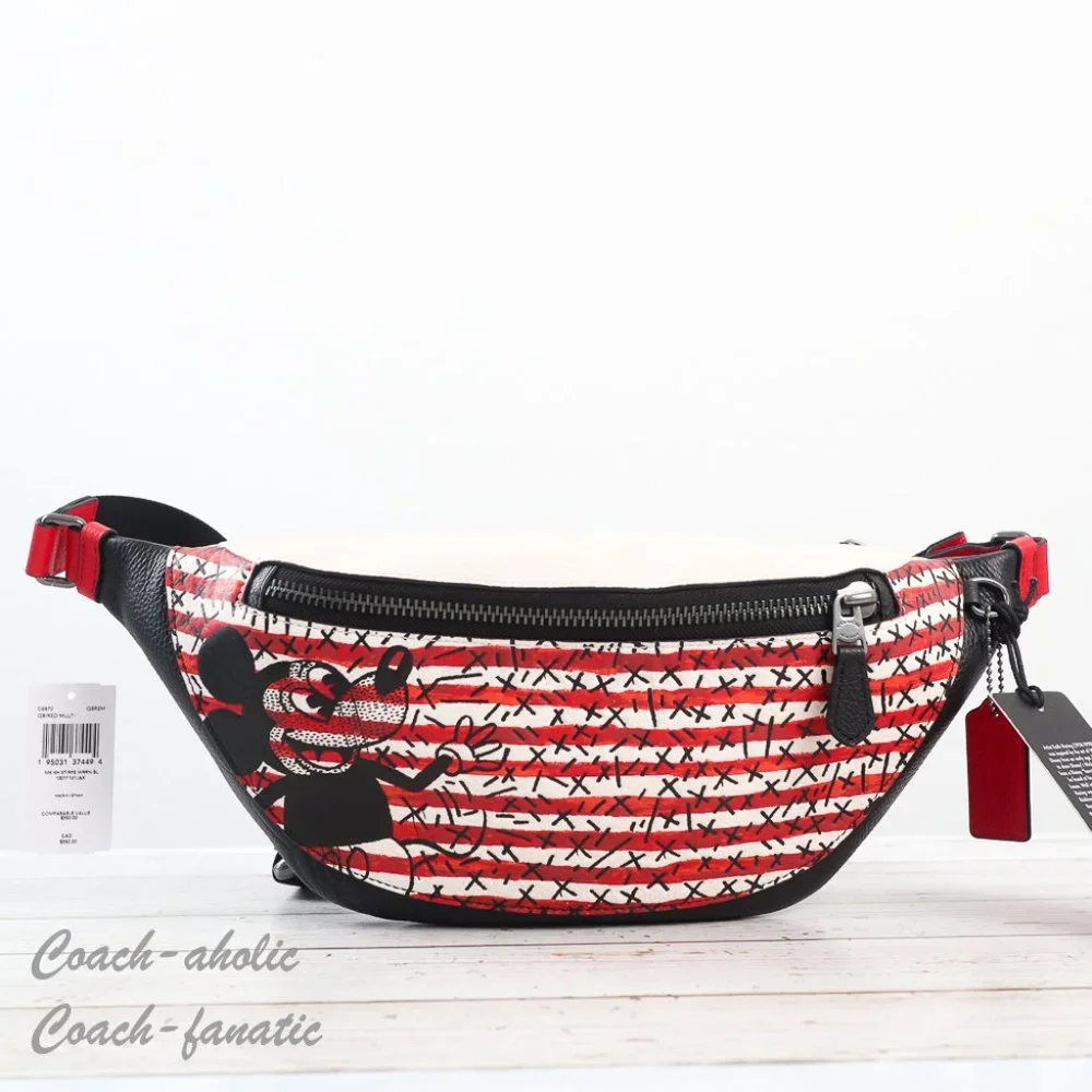 NWT Coach C6870 Disney Mickey Mouse X Keith Haring Stripe Warren Belt Bag - Picture 3 of 10